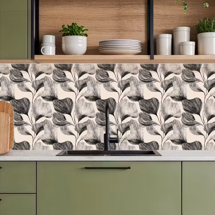Botanisch - Bladeren - Zwart keuken achterwand 2 middel 871 -sfeer3
