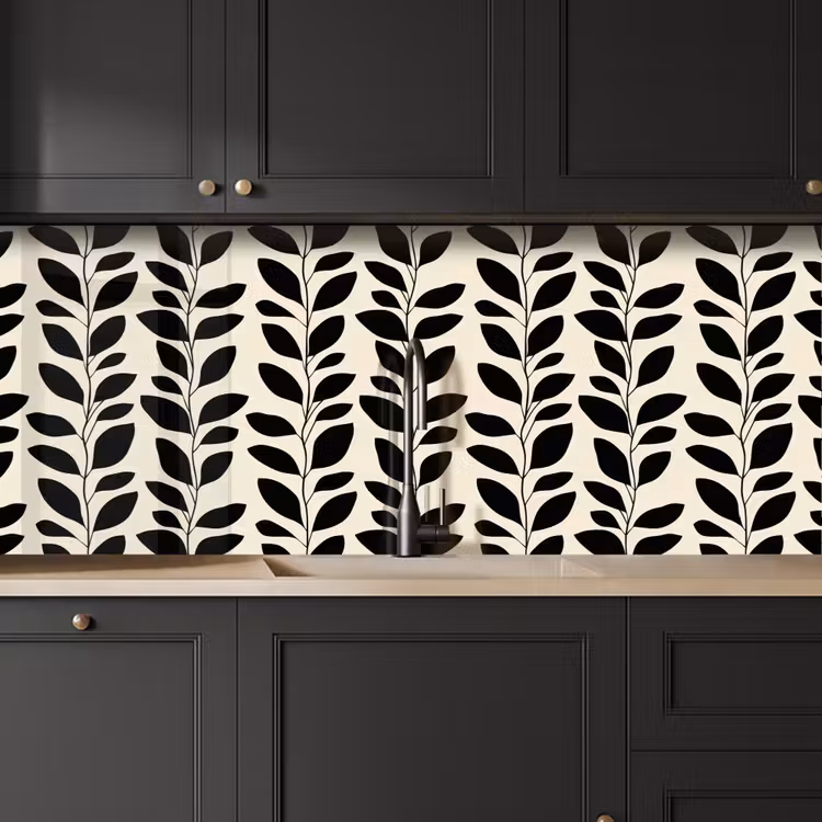 Botanisch - Dessin - Zwart - Beige keuken achterwand 2 middel 871 -sfeer1