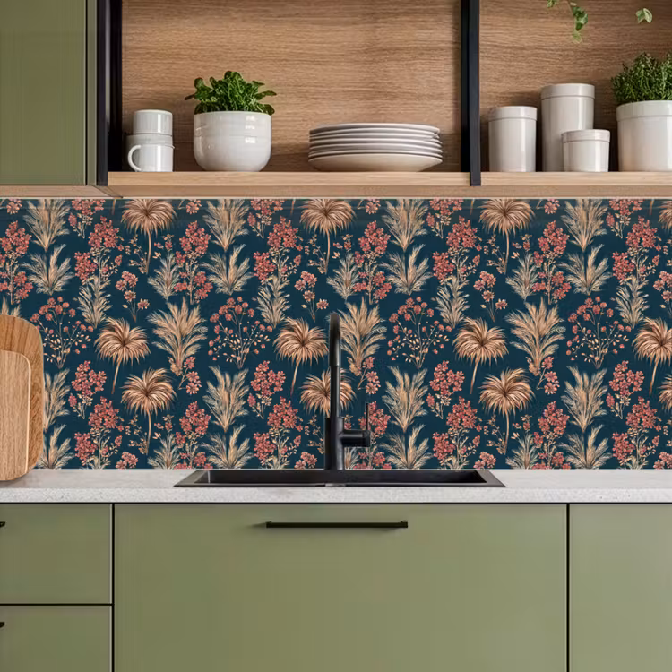 Botanisch - Patroon - Blauw keuken achterwand 2 middel 871 -sfeer3