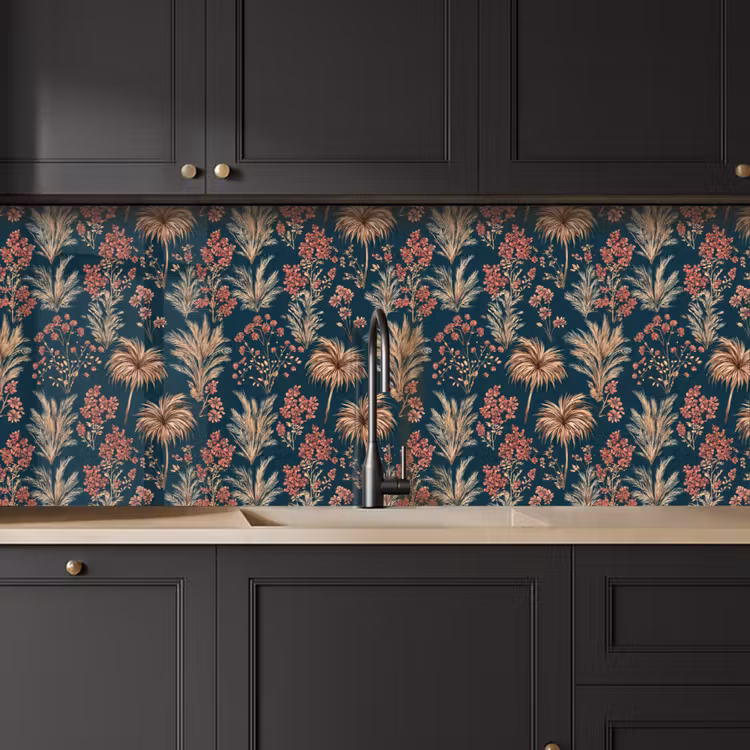 Botanisch - Patroon - Blauw keuken achterwand 2 middel 871 -sfeer1