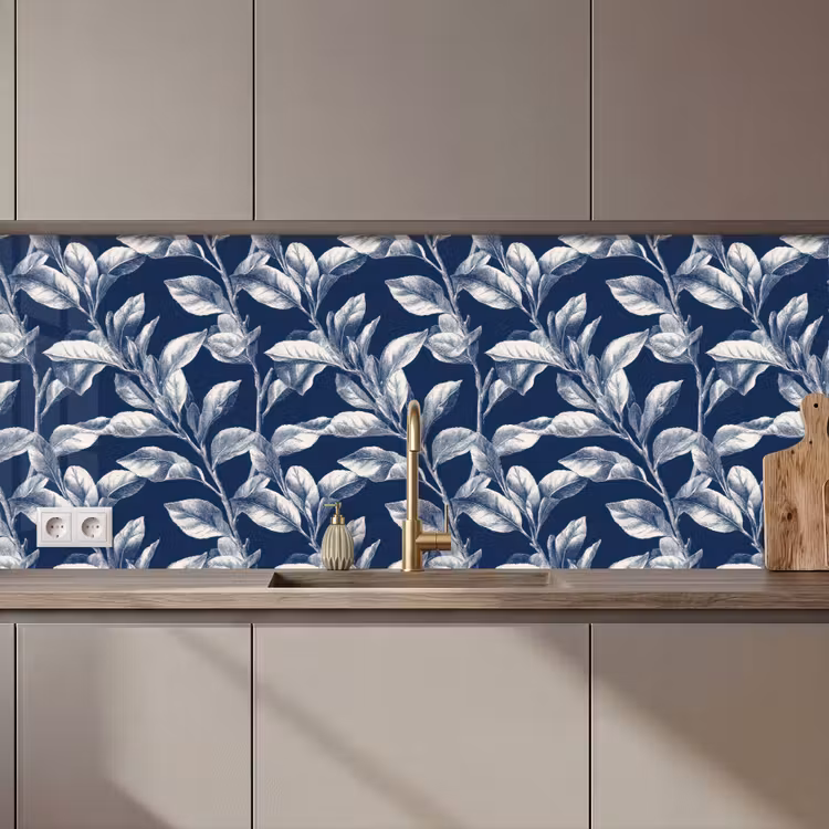 Botanisch - Patroon - Blauw keuken achterwand 2 middel 871 zz_3dshopping