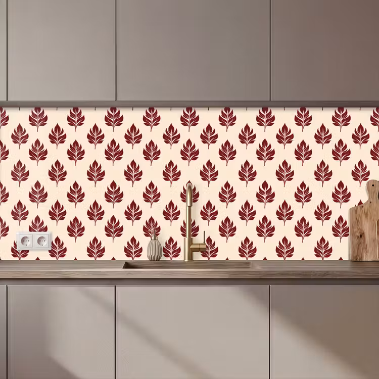 Botanisch - Patroon - Bordeaux keuken achterwand 2 middel 871 zz_3dshopping