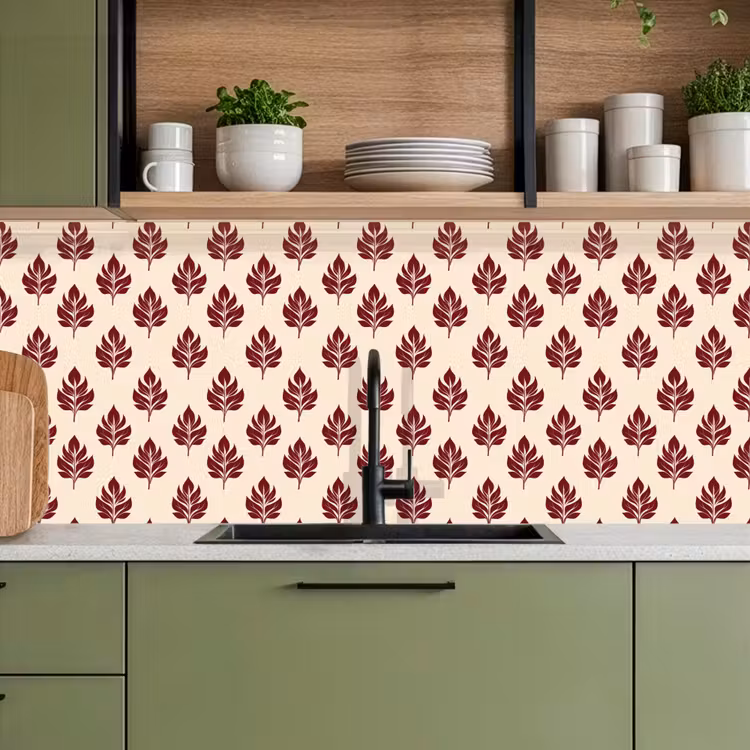 Botanisch - Patroon - Bordeaux keuken achterwand 2 middel 871 -sfeer3