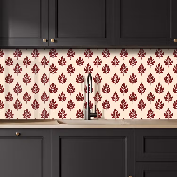 Botanisch - Patroon - Bordeaux keuken achterwand 2 middel 871 -sfeer1