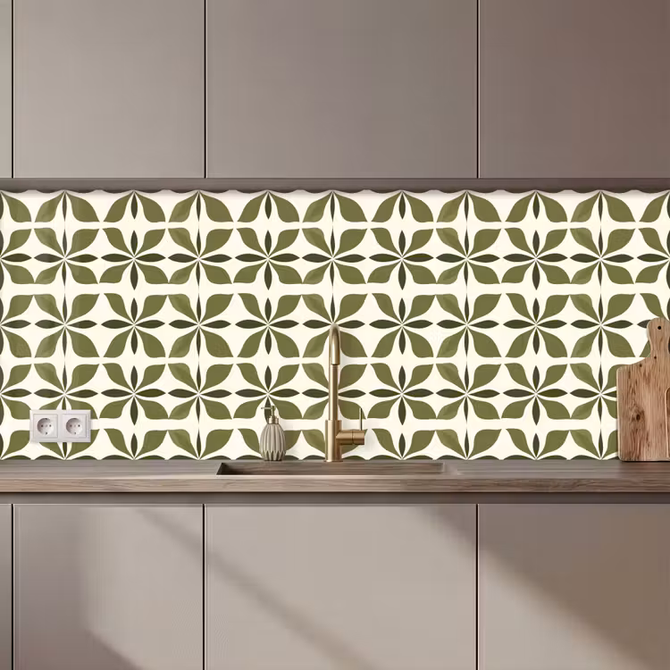 Botanisch - Retro - Groen keuken achterwand 2 middel 871 zz_3dshopping