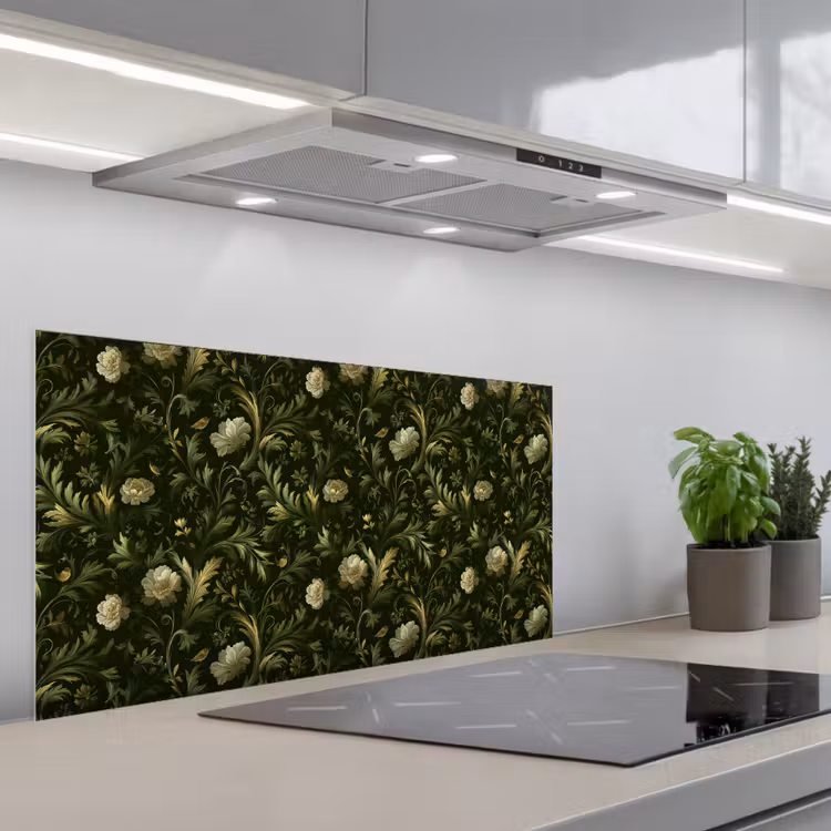 Botanisch - Naadloos - Bloemen keuken achterwand spatscherm middel 899 -3d_schuin