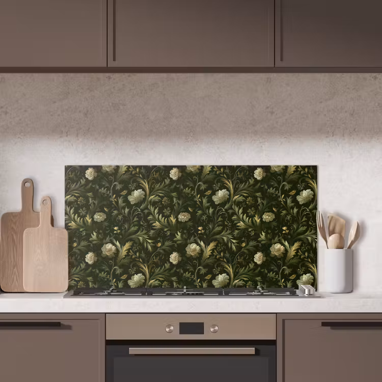 Botanisch - Naadloos - Bloemen keuken achterwand spatscherm middel 899 -sfeer2