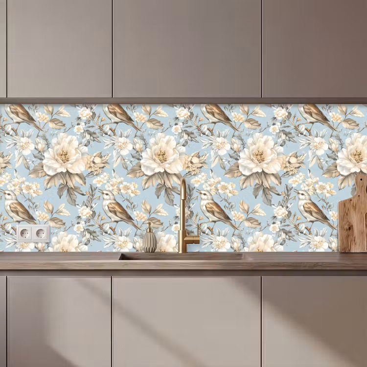 Botanisch - Zangvogel - Blauw keuken achterwand 2 middel 871 zz_3dshopping
