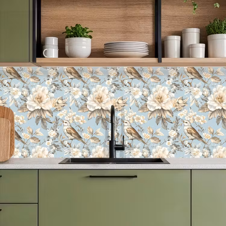 Botanisch - Zangvogel - Blauw keuken achterwand 2 middel 871 -sfeer3