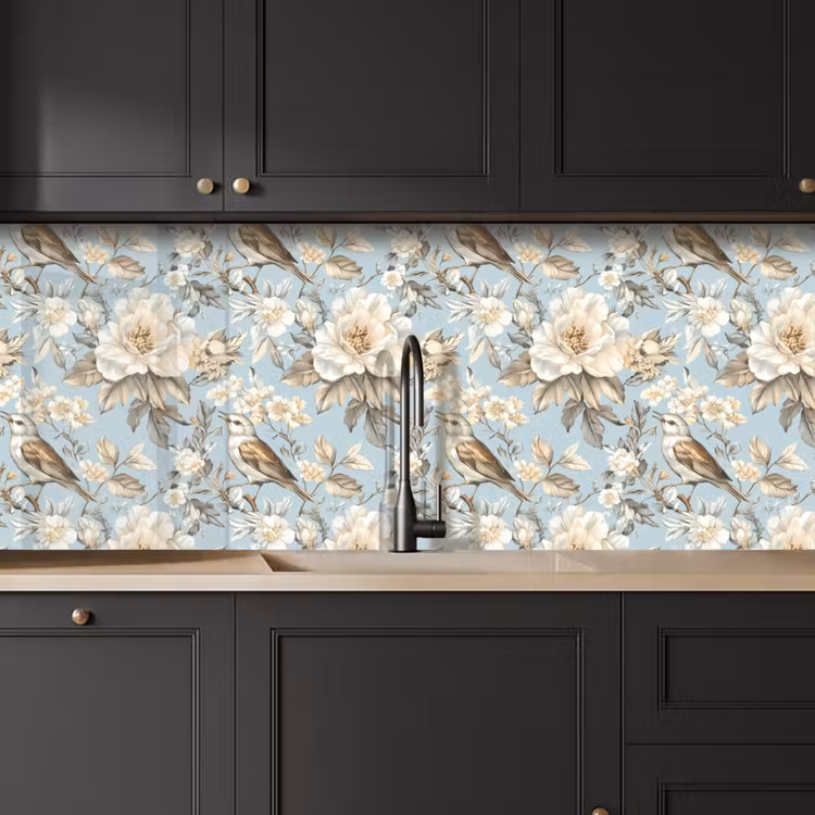 Botanisch - Zangvogel - Blauw keuken achterwand 2 middel 871 -sfeer1