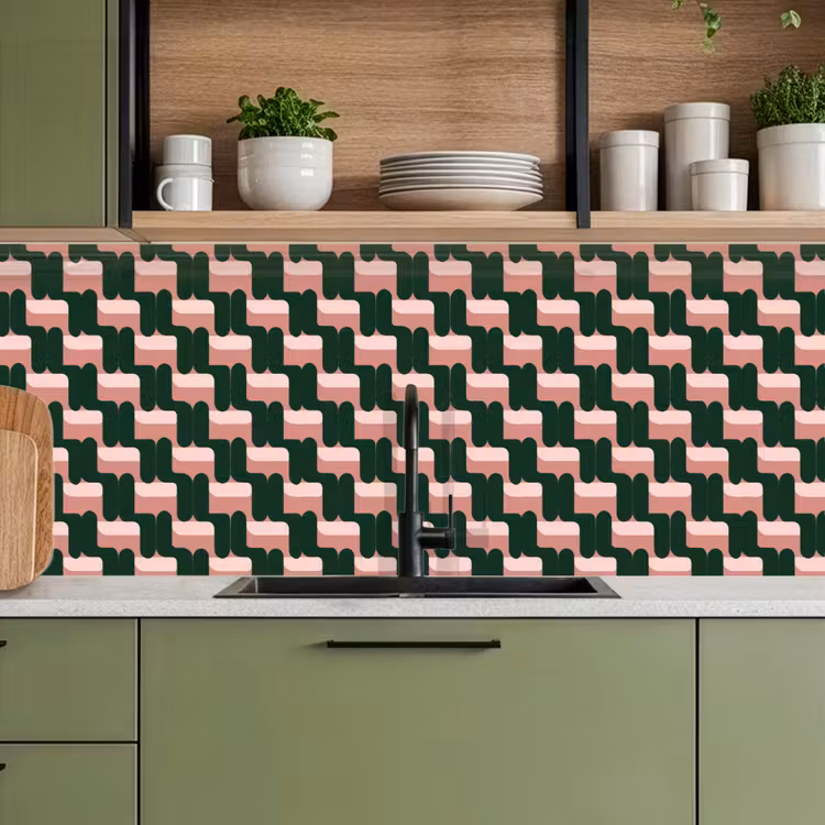 Vlechtpatroon - Groen - Roze - Geometrisch keuken achterwand 2 middel 871 -sfeer3