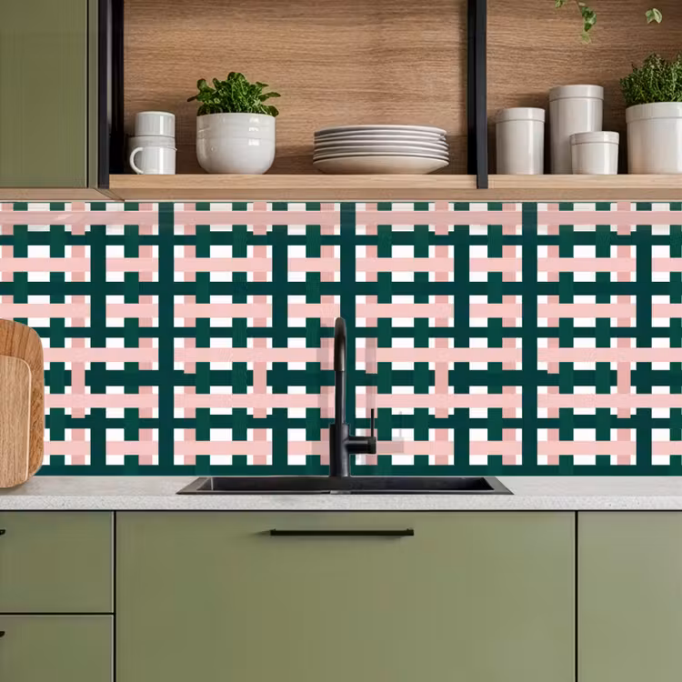 Vlechtpatroon - Groen - Roze - Grafisch keuken achterwand 2 middel 871 -sfeer3