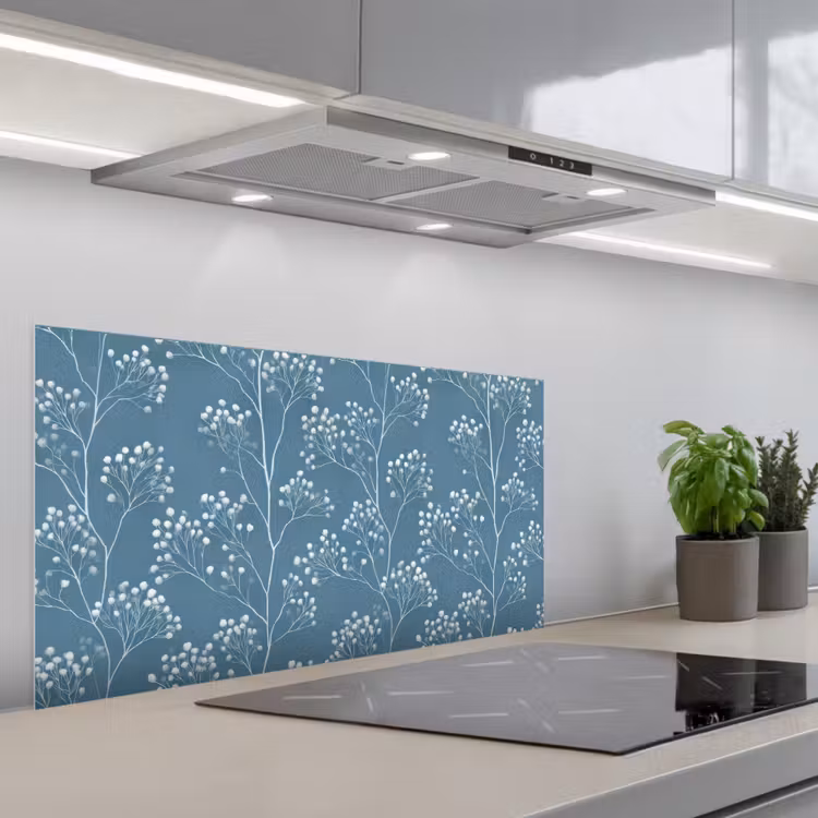 Takken - Bessen - Patroon - Lichtblauw keuken achterwand spatscherm middel 899 -3d_schuin