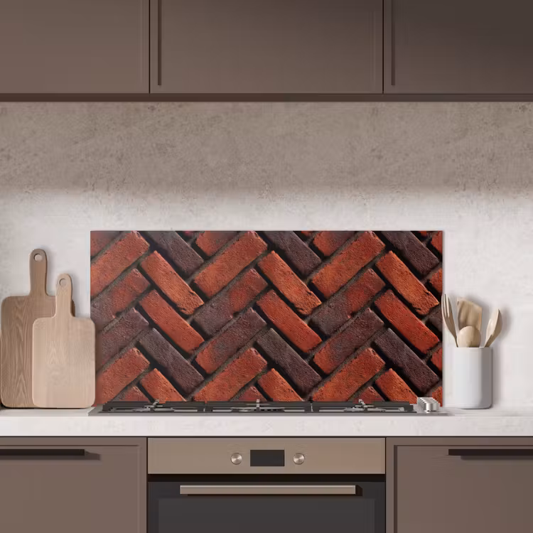 Bakstenen - Visgraat - Structuur - Roodbruin keuken achterwand spatscherm middel 899 -sfeer2