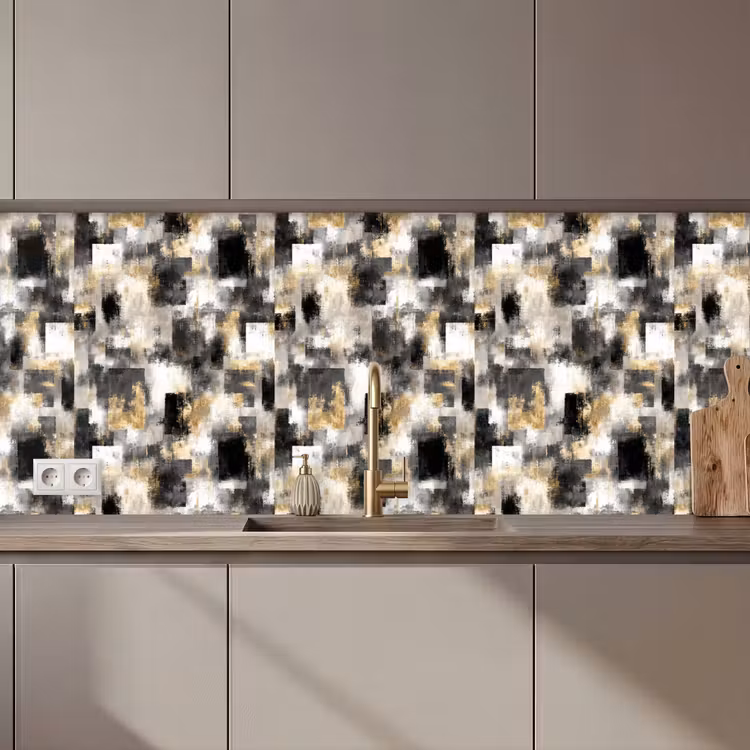 Penseelstrepen - Schaduwpatronen - Zwart - Goud keuken achterwand 2 middel 871 zz_3dshopping