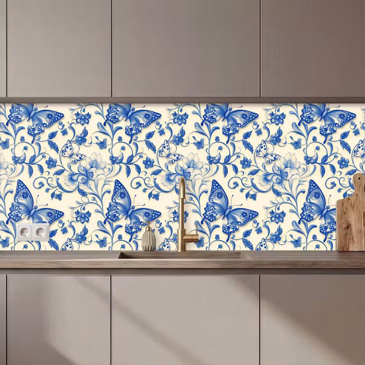 Vlinders - Bloemen - Blauw - Botanisch keuken achterwand 2 middel 871 zz_3dshopping