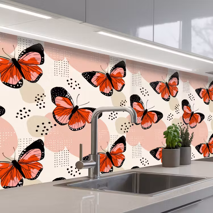 Vlinders - Retro - Kleurrijk keuken achterwand 2 groot 857 -3d_schuin