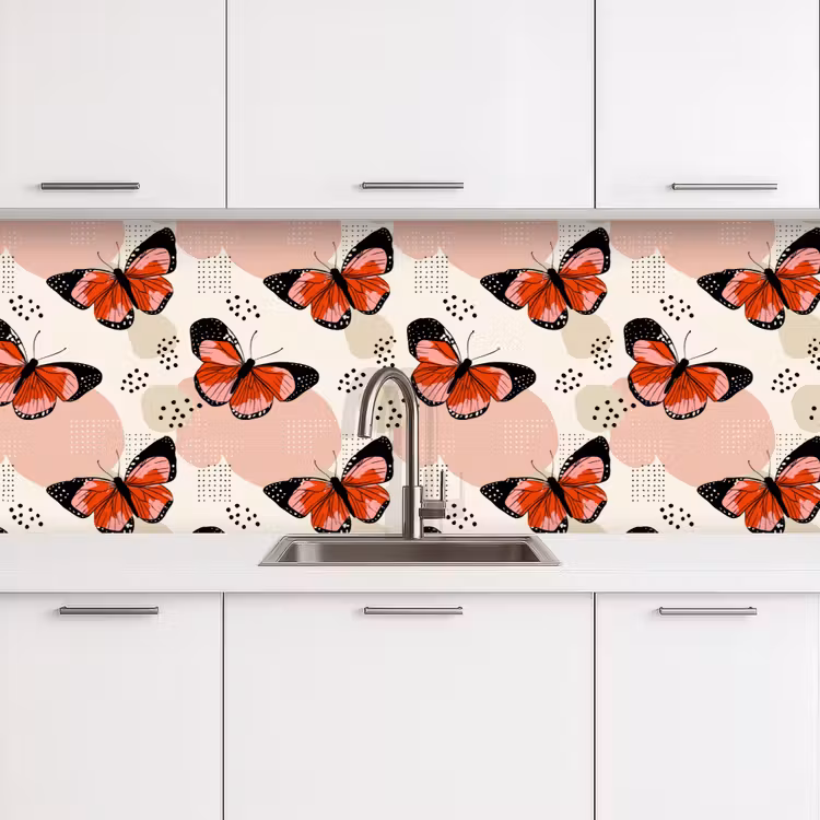 Vlinders - Retro - Kleurrijk keuken achterwand 2 groot 857 -3d