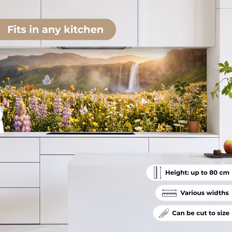 Vlinders - Waterval - Bloemenveld keuken achterwand 2 middel -sfeer4_UK