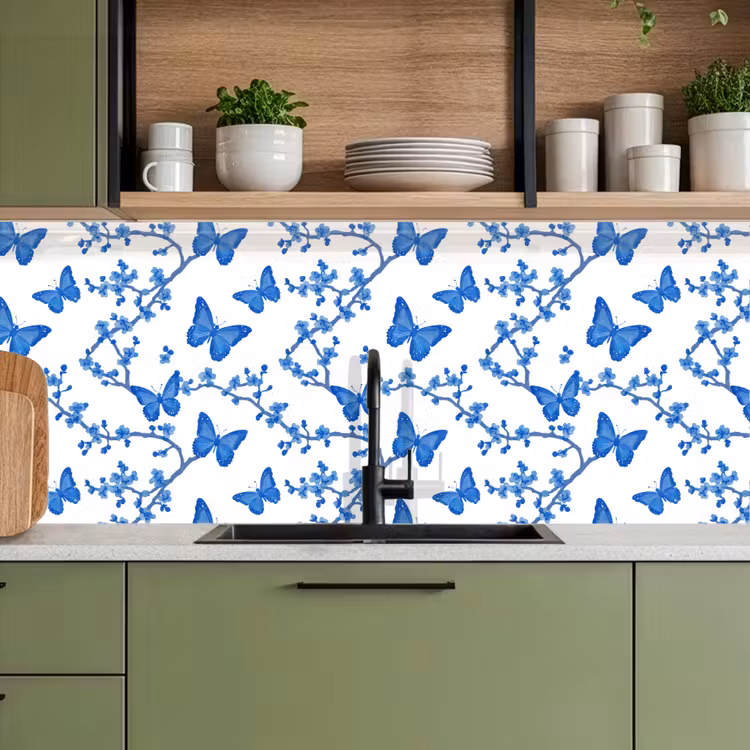 Vlinder - Bloemen - Blauw keuken achterwand 2 middel 871 -sfeer3