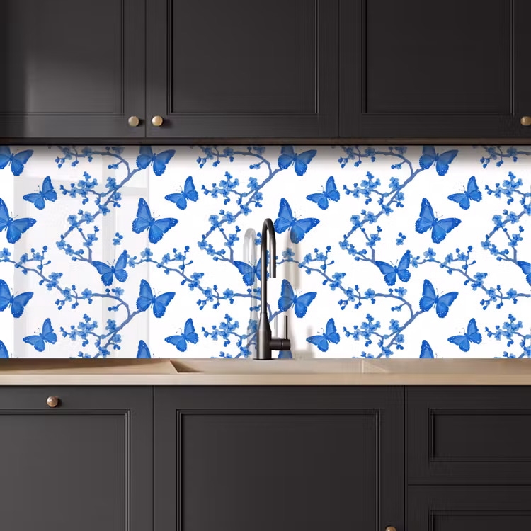 Vlinder - Bloemen - Blauw keuken achterwand 2 middel 871 -sfeer1