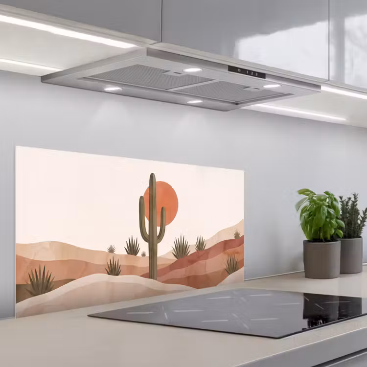 Cactus - Duinen - Modern - Landschap - Groen keuken achterwand spatscherm middel -3d_schuin