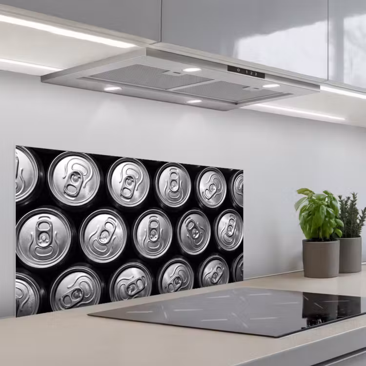 Blikjes - Aluminium - Patroon - Industrieel - Zilver keuken achterwand spatscherm middel -3d_schuin