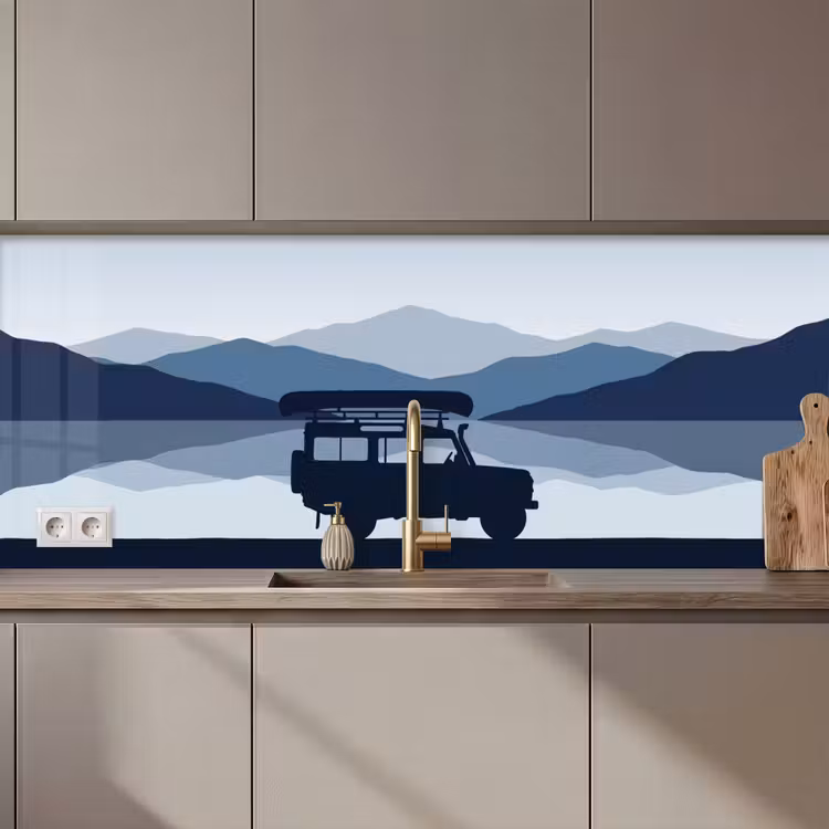 Auto - Meer - Bergen - Blauw keuken achterwand 2 middel zz_3dshopping