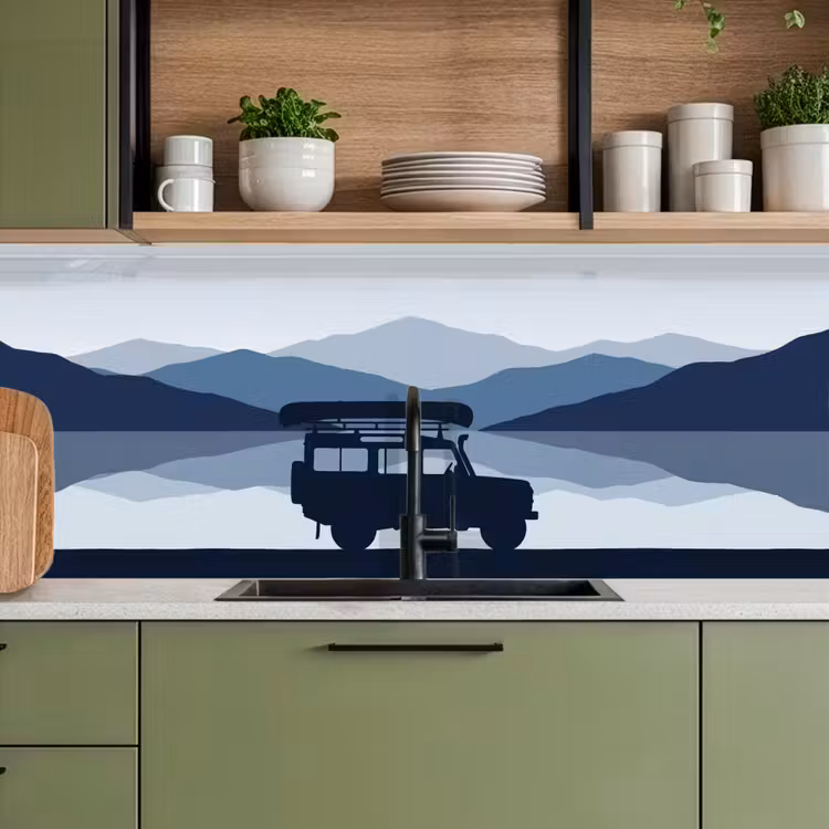 Auto - Meer - Bergen - Blauw keuken achterwand 2 middel -sfeer3