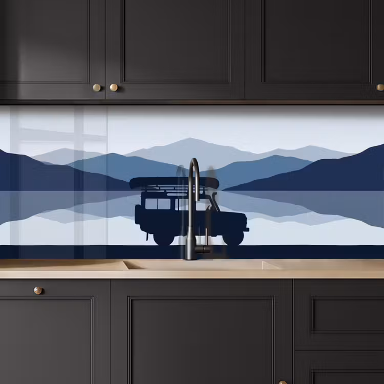 Auto - Meer - Bergen - Blauw keuken achterwand 2 middel -sfeer1