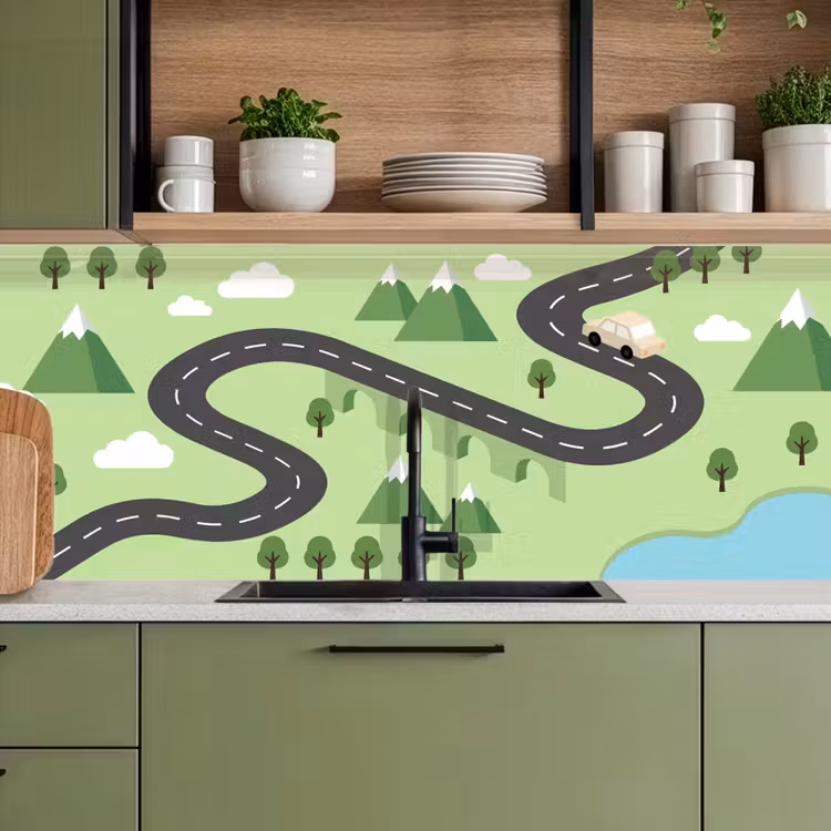 Auto - Bergweg - Natuur - Illustratie keuken achterwand 2 middel -sfeer3