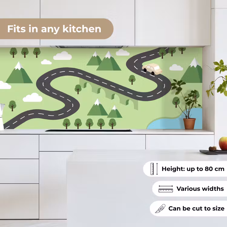 Auto - Bergweg - Natuur - Illustratie keuken achterwand 2 middel -sfeer4_UK