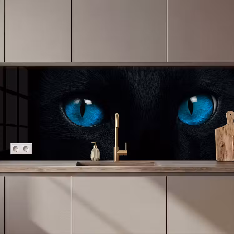 Kat - Blauw - Dier - Zwart keuken achterwand 2 middel zz_3dshopping
