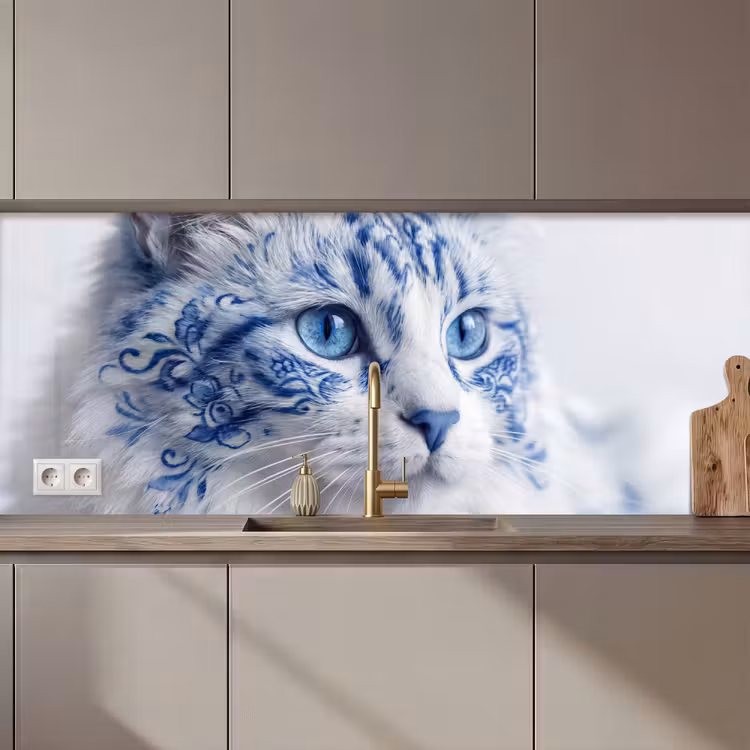 Kat - Patroon - Blauw keuken achterwand 2 middel zz_3dshopping
