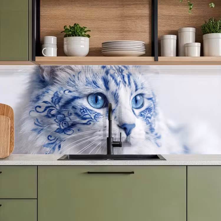 Kat - Patroon - Blauw keuken achterwand 2 middel -sfeer3