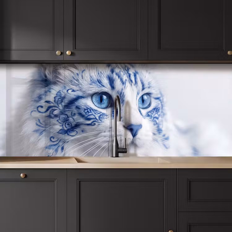 Kat - Patroon - Blauw keuken achterwand 2 middel -sfeer1