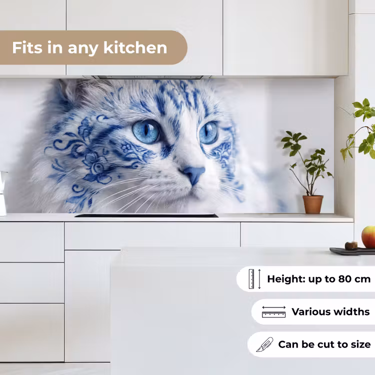 Kat - Patroon - Blauw keuken achterwand 2 middel -sfeer4_UK