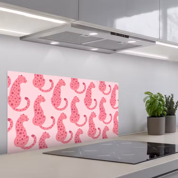 Kat - Gevlekt - Dieren - Patroon - Roze keuken achterwand spatscherm middel -3d_schuin