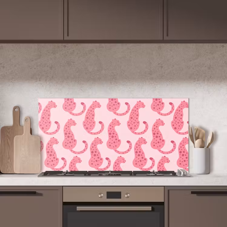 Kat - Gevlekt - Dieren - Patroon - Roze keuken achterwand spatscherm middel -sfeer2