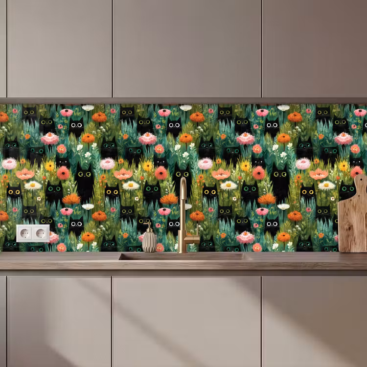 Katten - Bloemen - Kleurrijk keuken achterwand 2 middel 871 zz_3dshopping