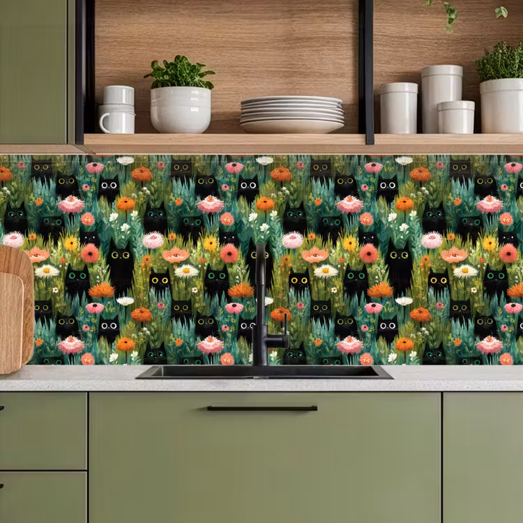Katten - Bloemen - Kleurrijk keuken achterwand 2 middel 871 -sfeer3
