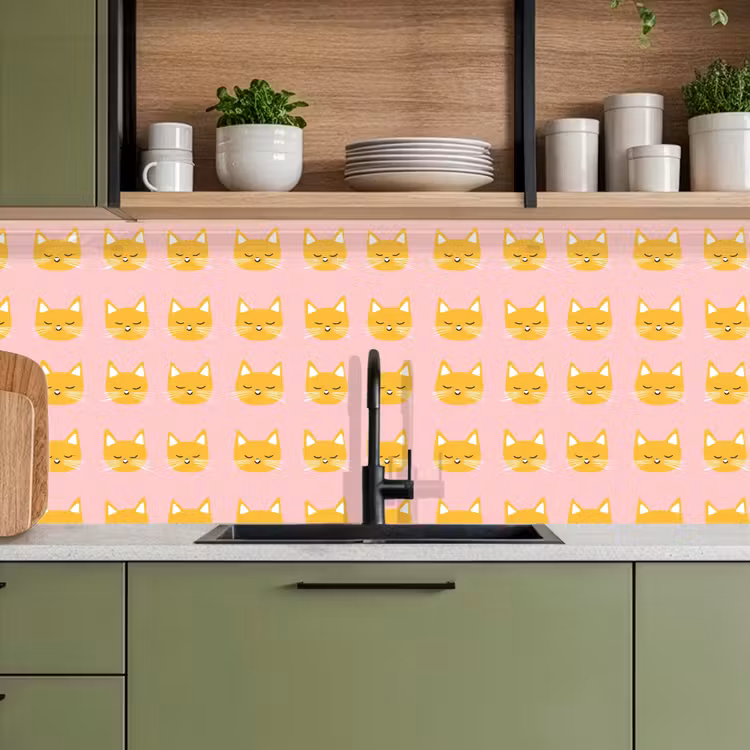 Katten - Patroon - Roze keuken achterwand 2 middel 871 -sfeer3