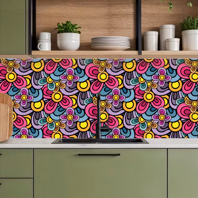 Patroon - Hippie - Bloemen - Paars keuken achterwand 2 middel 871 -sfeer3