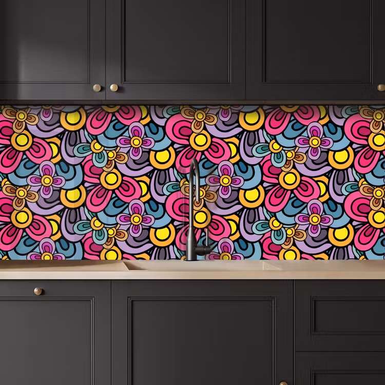 Patroon - Hippie - Bloemen - Paars keuken achterwand 2 middel 871 -sfeer1
