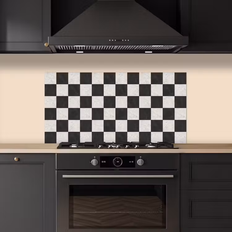 Dambord - Marmer - Zwart - Wit keuken achterwand spatscherm middel 899 -sfeer1