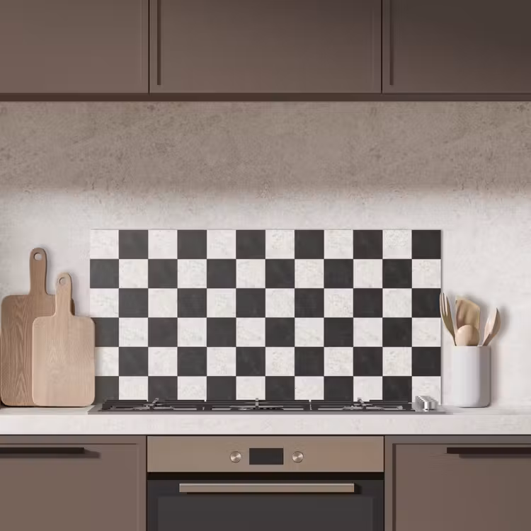 Dambord - Marmer - Zwart - Wit keuken achterwand spatscherm middel 899 -sfeer2