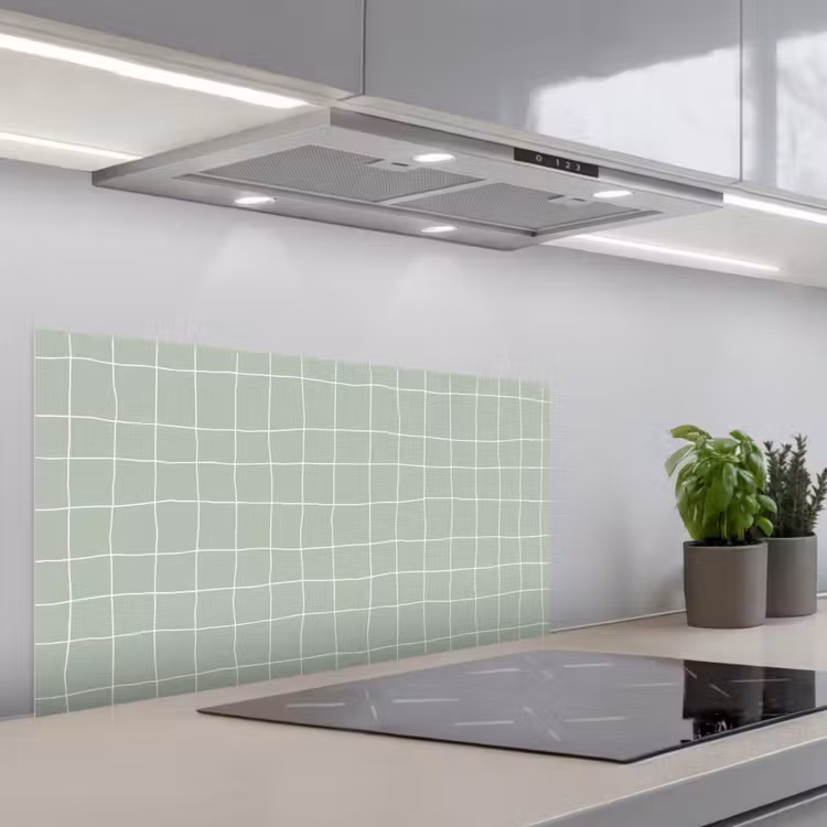 Ruitpatroon - Golvend - Groen keuken achterwand spatscherm middel 899 -3d_schuin