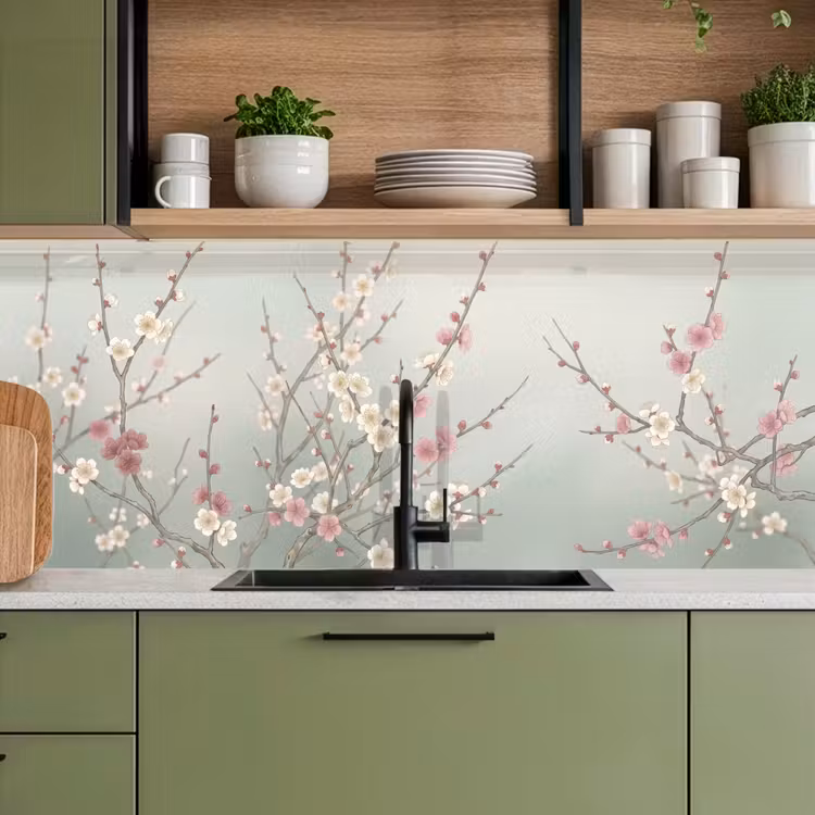 Kersen - Bloesem - Groen keuken achterwand 2 middel -sfeer3