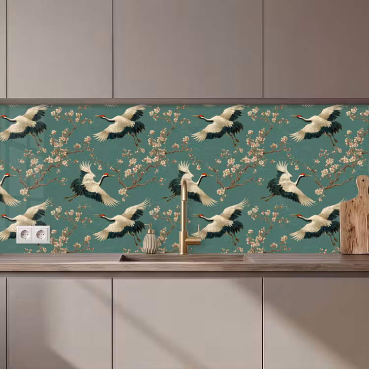 Kersenbloesem - Kraamvogels - Groen keuken achterwand 2 middel 871 zz_3dshopping