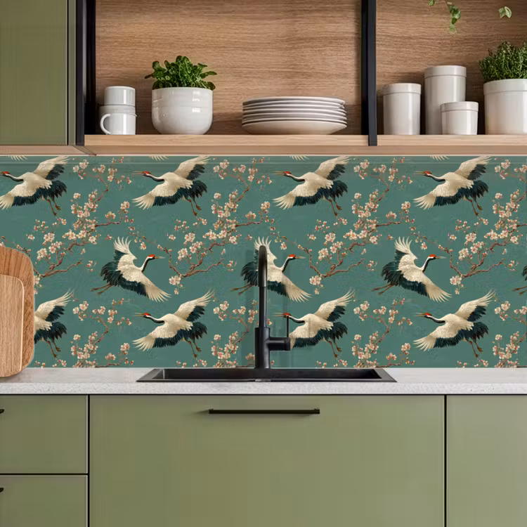 Kersenbloesem - Kraamvogels - Groen keuken achterwand 2 middel 871 -sfeer3